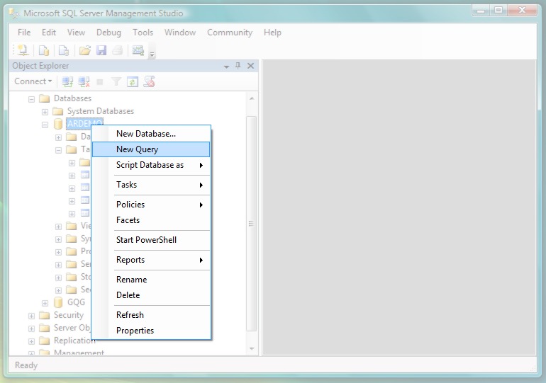 Nova Query em Microsoft SQL Manager Studio